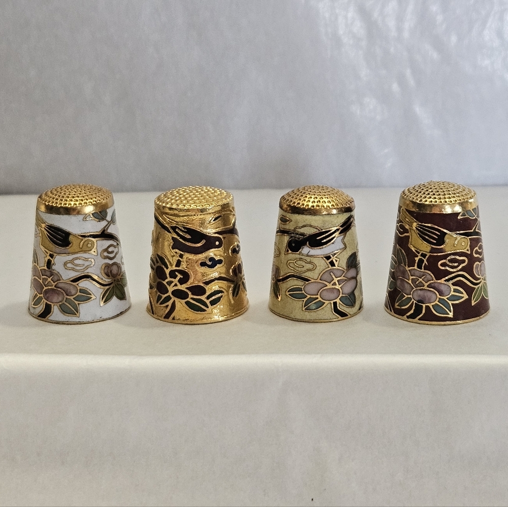 Set of Four Cloisonne Decorative Thimbles.